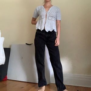 Set: blue crochet top and black Dakota jeans